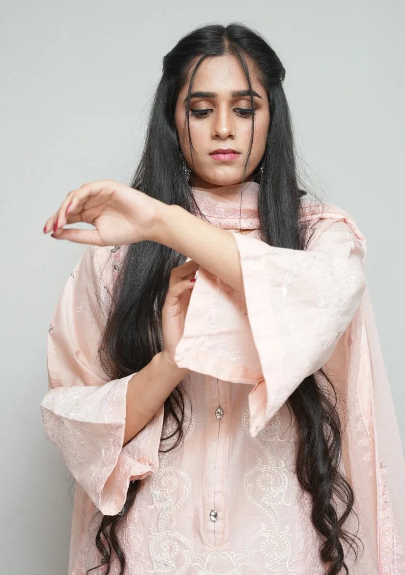 3-Piece Cotton Suit – Tea Pink with Full Embroidery & Diamond Printed Dupatta - Image 4