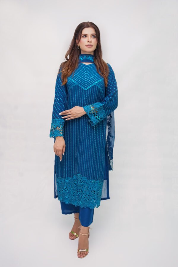 Zinc 3-Piece Chiffon Shalwar Suit with Heavy Embroidery & Silk Trouser
