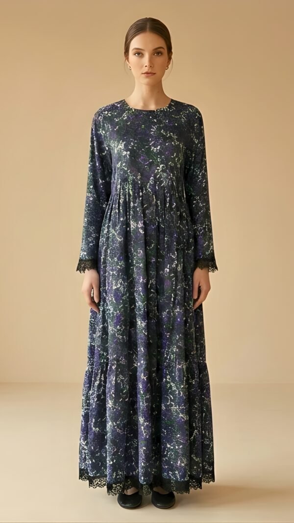 Black Self-Printed Linen Maxi Dress