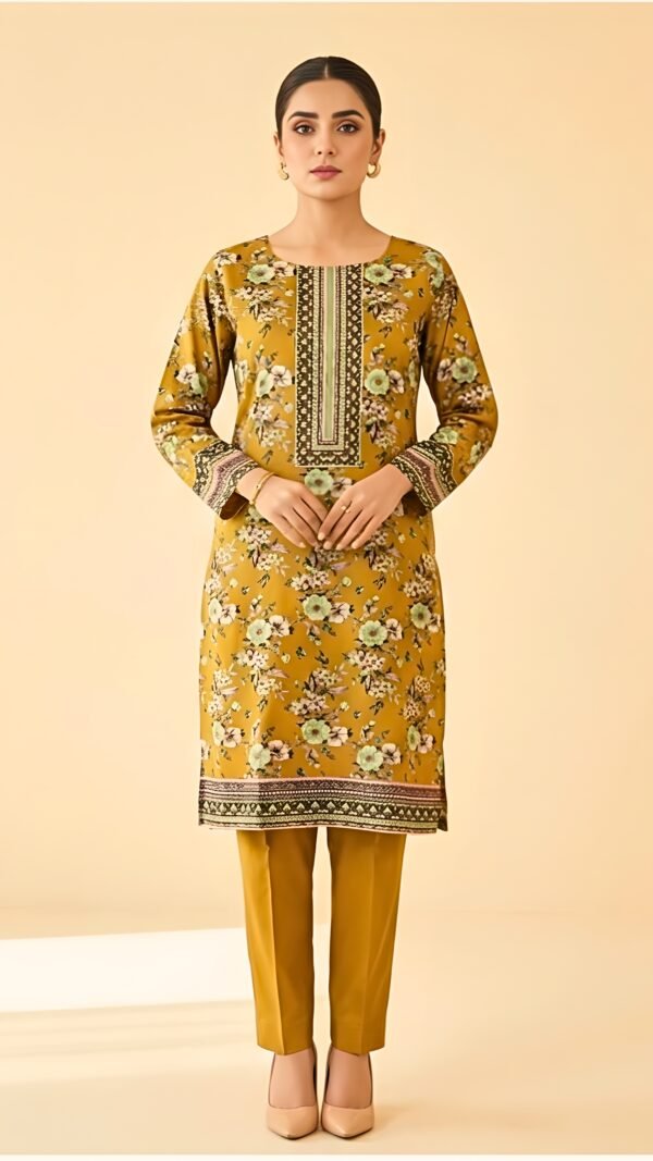 Yellow Printed 3-Piece Linen Banadora Suit with Printed Dupatta