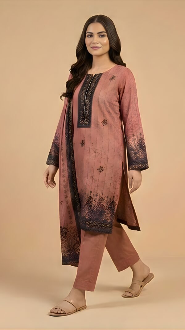 Pink Printed 3-Piece Khadar Suit with Tarkashi Dupatta