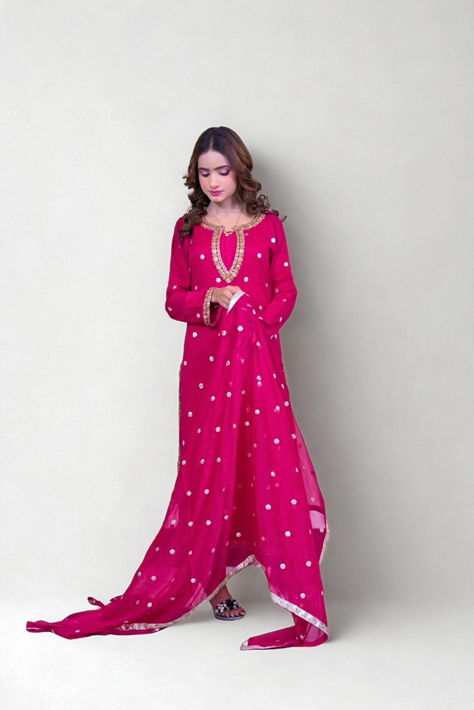 Magenta Embroidered 3-Piece Suit with Embellished Dupatta - Image 6