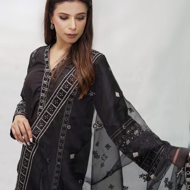 Black Embroidered Chiffon Suit with Matching Dupatta