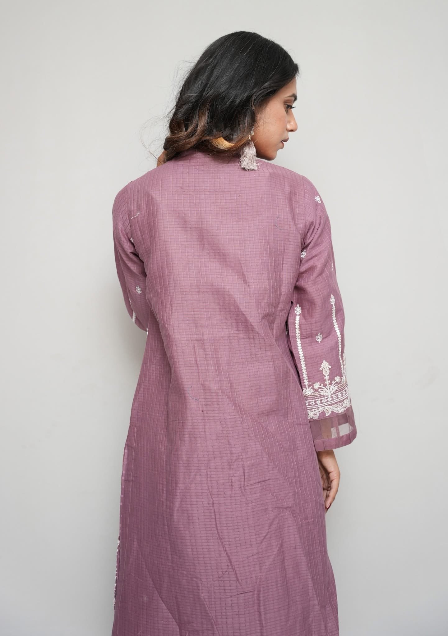 Mauve Purple Embroidered 3-Piece Suit with Long Embroidered Jacket - Image 2