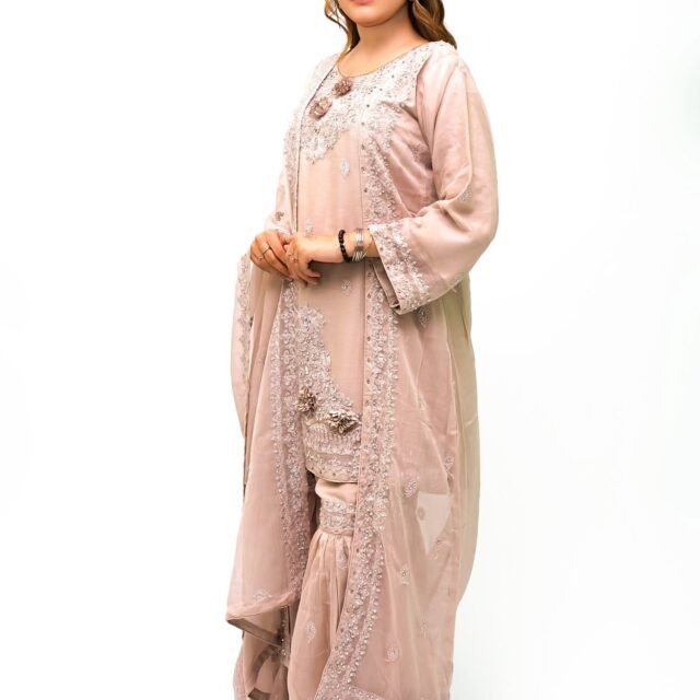 Blush Pink Heavy Embroidered 3-Piece Formal Suit