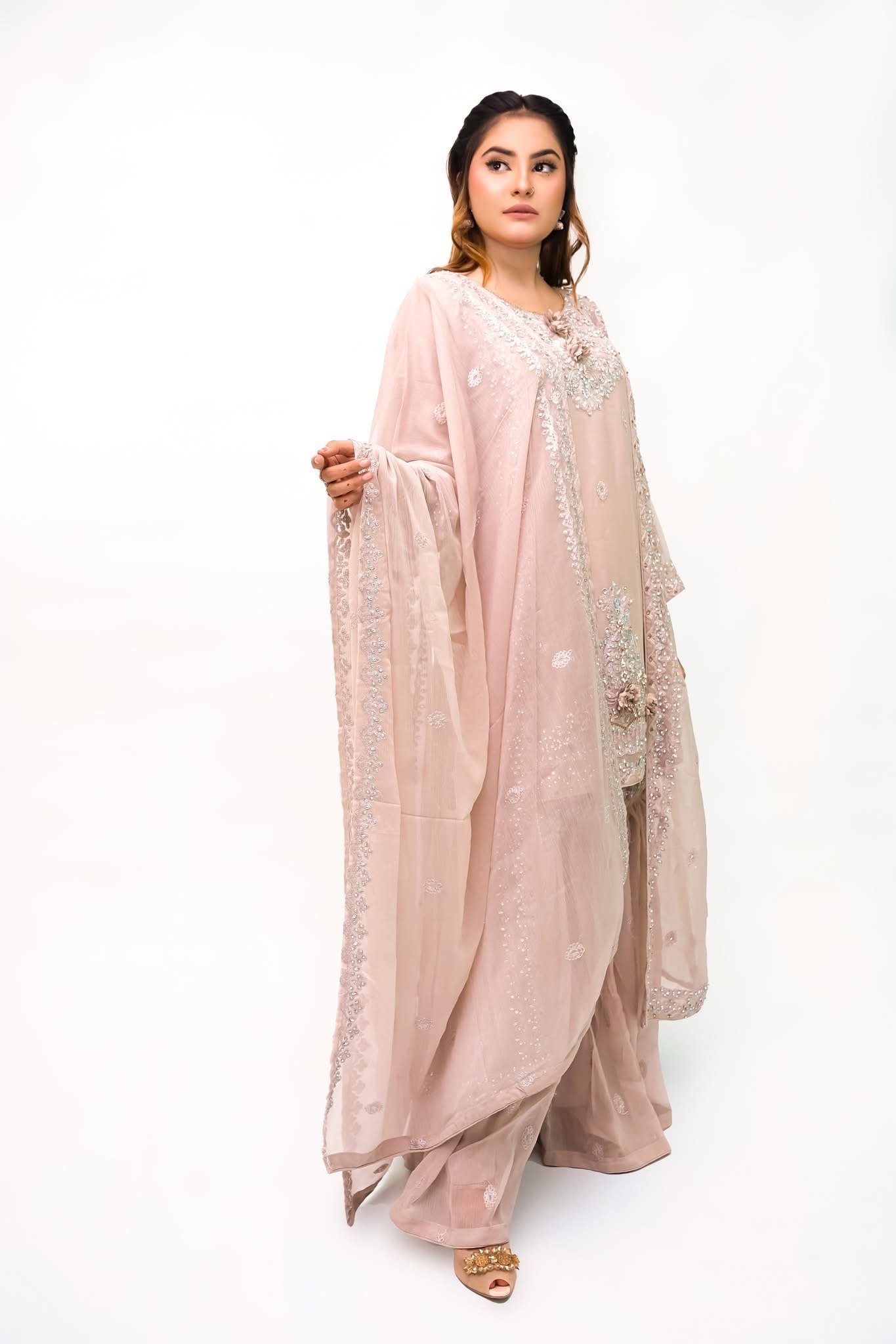Blush Pink Heavy Embroidered 3-Piece Formal Suit - Image 2
