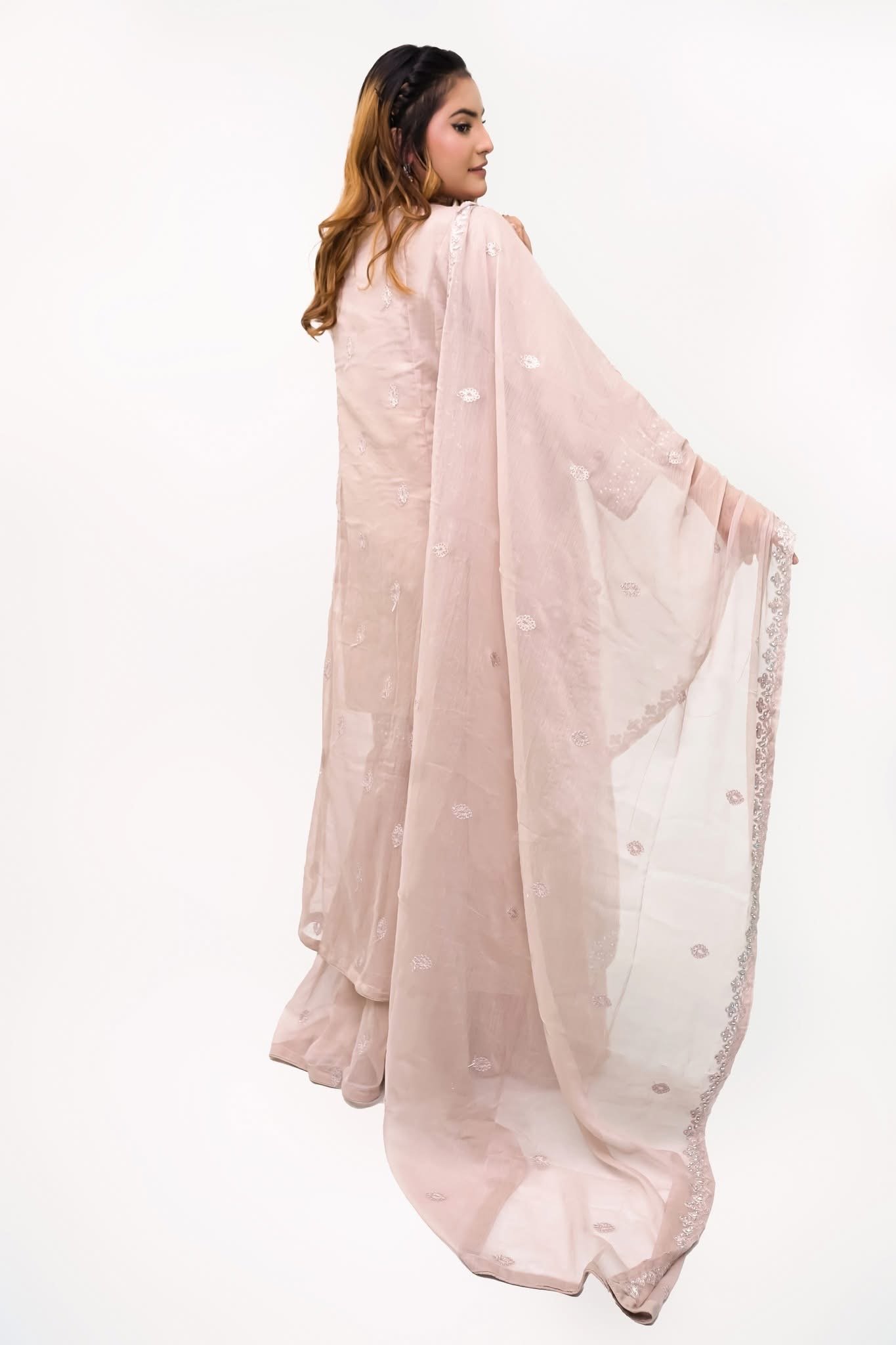 Blush Pink Heavy Embroidered 3-Piece Formal Suit - Image 4