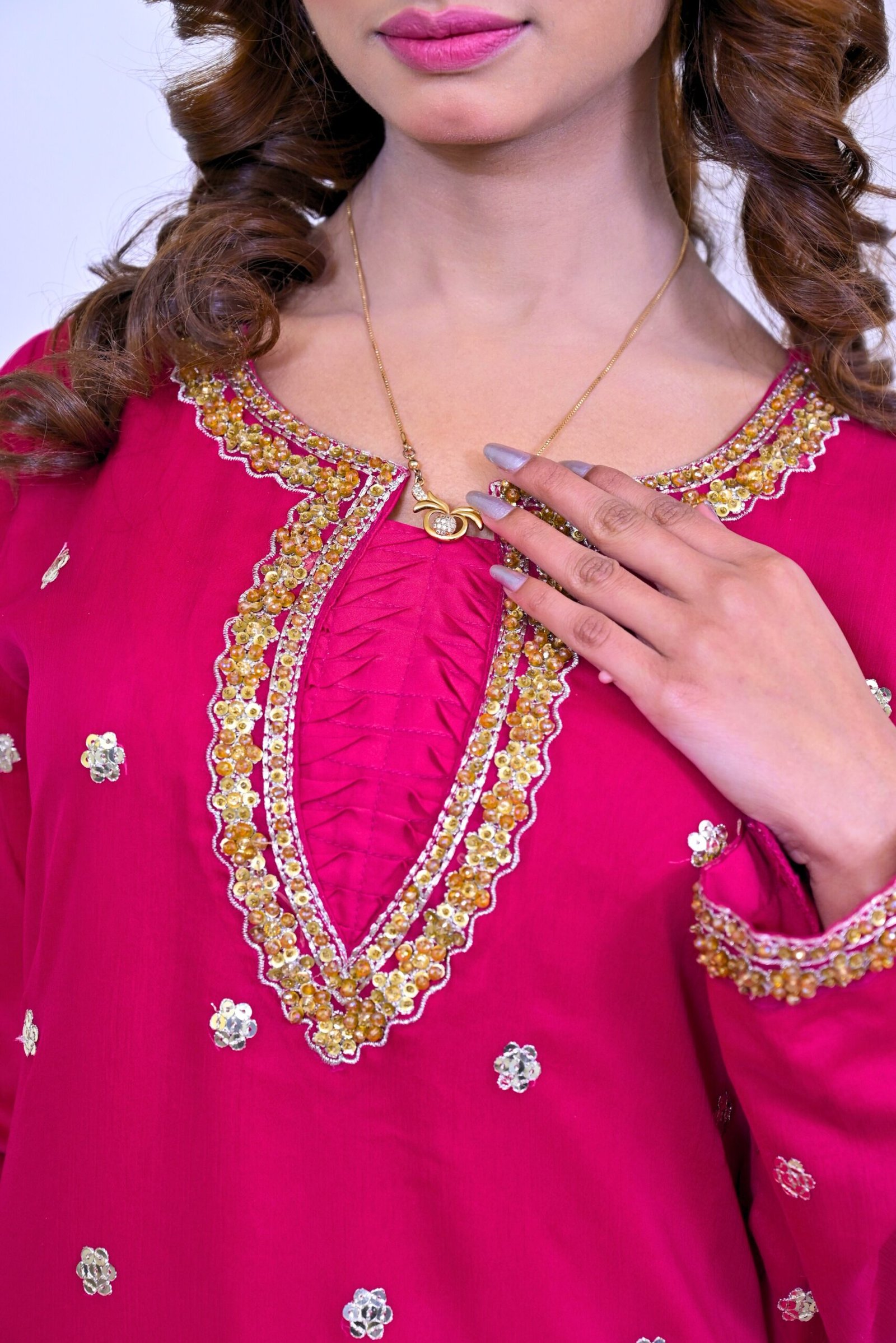 Magenta Embroidered 3-Piece Suit with Embellished Dupatta - Image 4