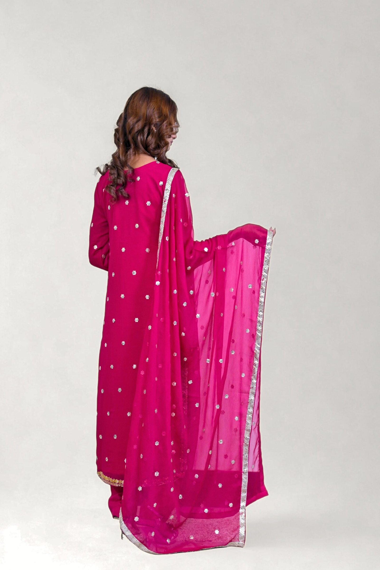 Magenta Embroidered 3-Piece Suit with Embellished Dupatta - Image 3