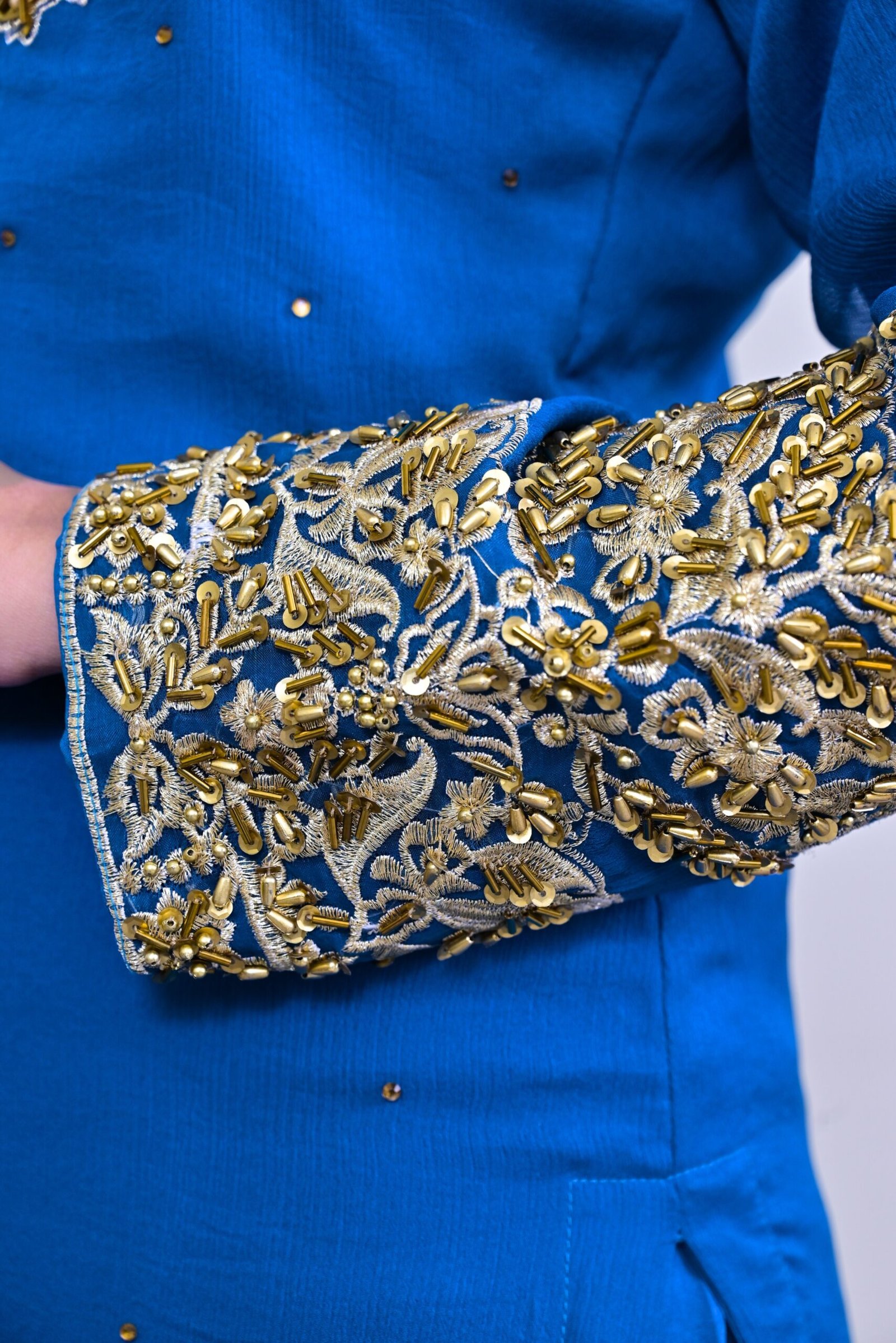 Royal Blue Embroidered 3-Piece Suit with Palazzo Trousers - Image 6